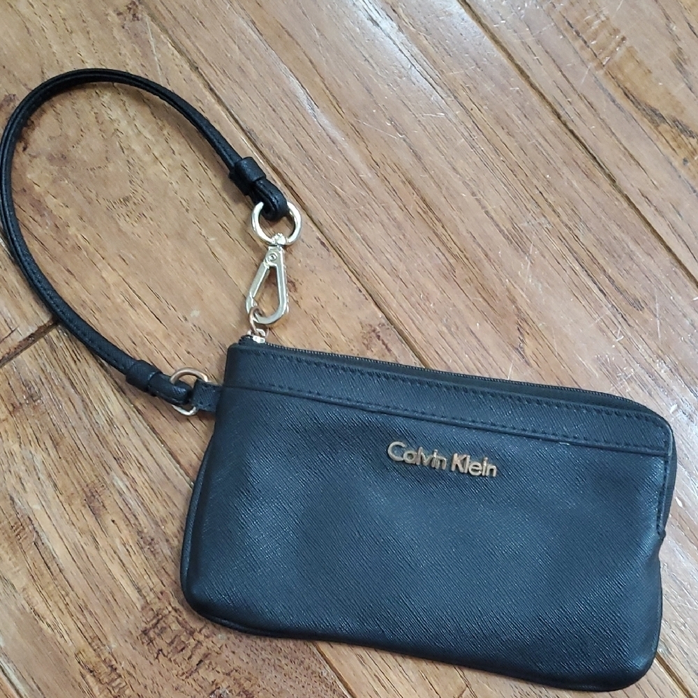 Calvin Klein Saffiano Leather Black Wristlet